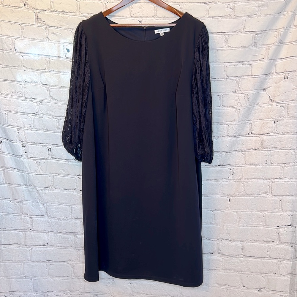 Sandra Darren Navy Blue Long Lace Sleeve Dress Size 22W Excellent Condition